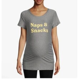 Time And Tru Naps & Snacks Womens Maternity Graphic Tee L 12-14  Gray Yellow